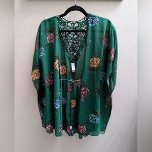Floral Green Kimono Top